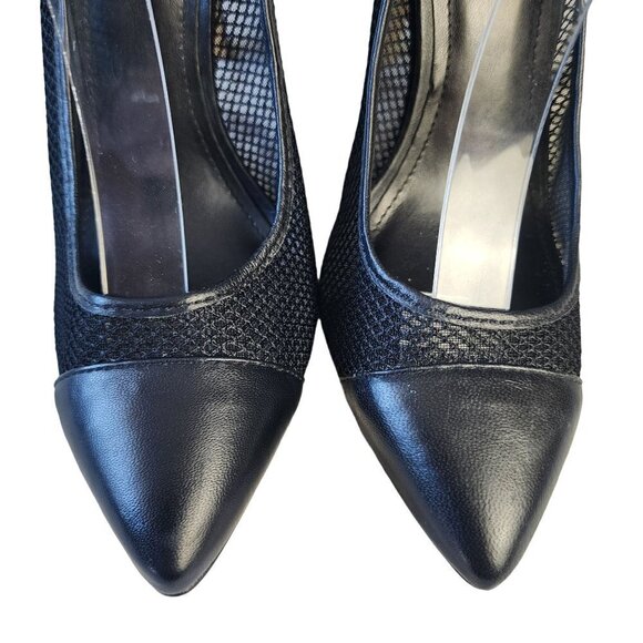 BCBGeneration Cynthia Mesh Pointed Toe Ankle Strap Pump Black Leather 8.5 M - Picture 11 of 16